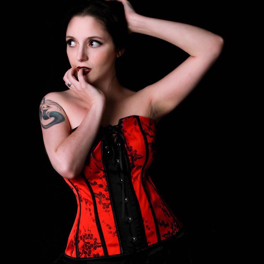 Embroidered Red & Black Corset Top, Adjustable